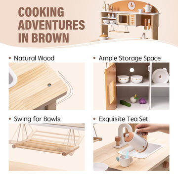 ROBOTIME Wooden Play Kitchen Set, Pretend Play Kitchen Wooden Toy Set for Kids w/Realistic Design, Kids & Toddlers Kitchen Plays