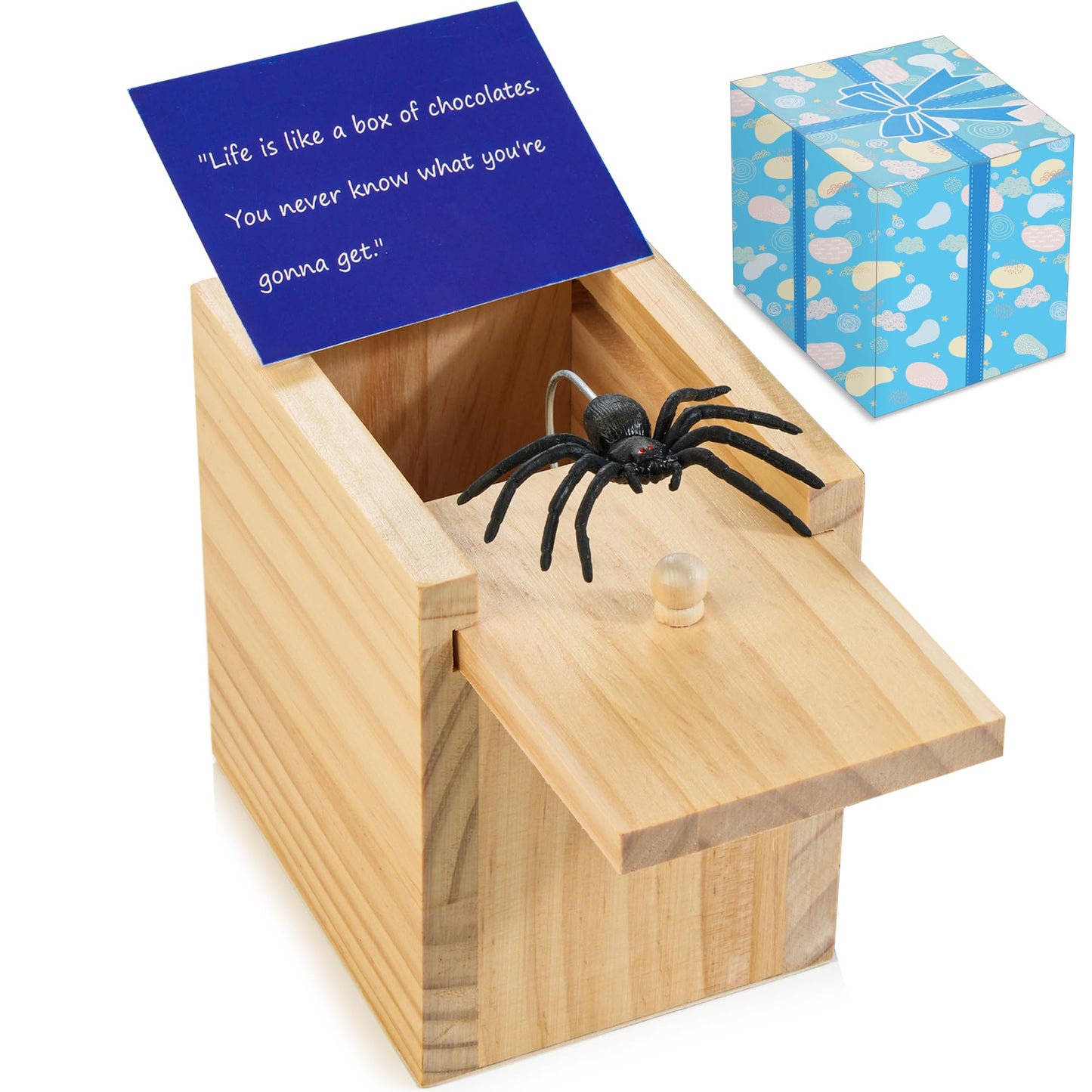 Amawood Spider Prank Box For Adults And Kids, Funny Wooden Box Spider Prank Toy, Hilarious Halloween, Christmas, Or Birthday Sur