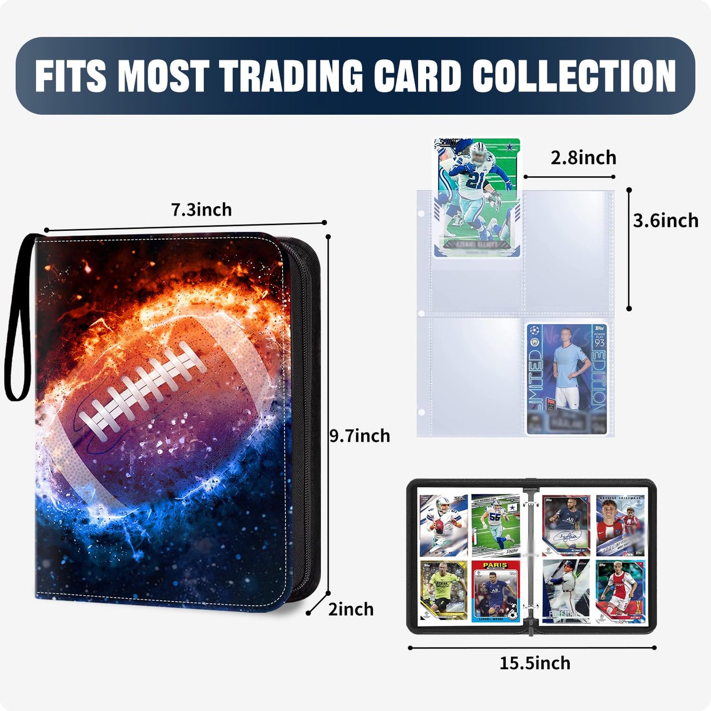 Hesplus 400 Pockets Football Card Binder, Football Trading Cards Display Case With Football Card Sleeves Card Holder Protectors