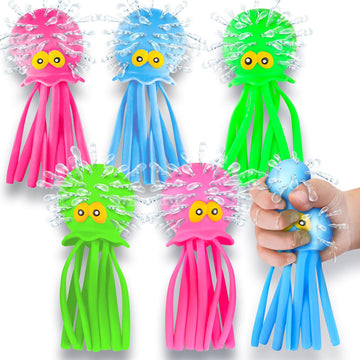 Artcreativity Octopus Water Balls, Set Of 6, Rubber Kids’ Bath Toys, Sensory Stress Relief Pool Toys For Kids, Cute Goodie Bag Fillers For Boys And Girls, Pink, Blue And Green