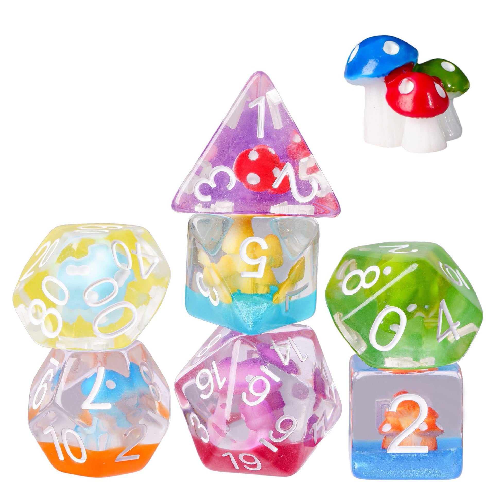 UDIXI 7-Die Mushroom D&D Dice Set, Resin DND Dice Set RPG Polyhedral Dice for Dungeons and Dragons Role Playing Games and Other 