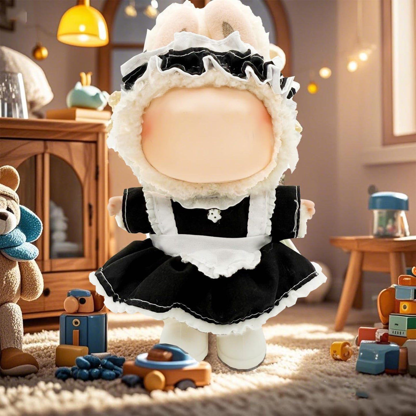 Eayaele Clothes for Labubu - 3PC Set with Shoes for 6.7 Inches Doll  enhanced Outfit with Accessories  Stylish Clothes for Labubu (NO Doll)(Black Maid)