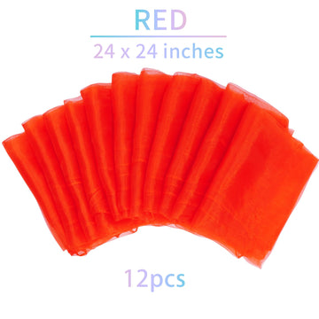 Jmkcoz 12Pcs Square Juggling Silk Dance Scarves Magic Tricks Performance Props Accessories Movement Scarves Rhythm Band Scarf 24 By 24 Inches (Red)
