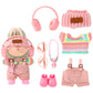 Sinbana 7pcs Doll Clothes Set, Adorable Rainbow Top Clothes Pants Headphones Glasses Bag Hat and Shoes Fashion Doll Outfit Set f