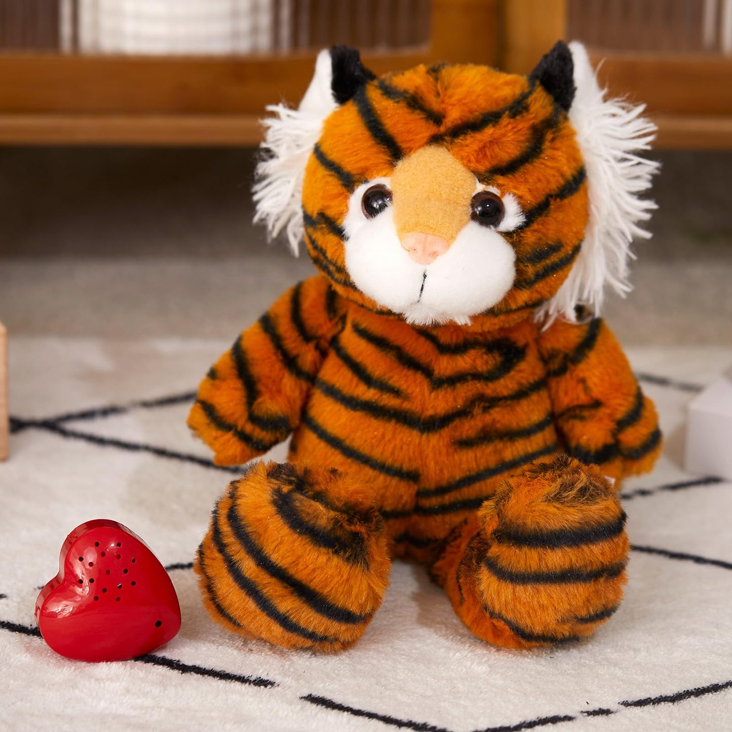 Cozyworld 13' Heartbeat Tiger Recordable Stuffed Animals Voice Sweet Messages Recorder Soft Plush Toy Playback Your Words Birthday Gifts For Toddler Kids