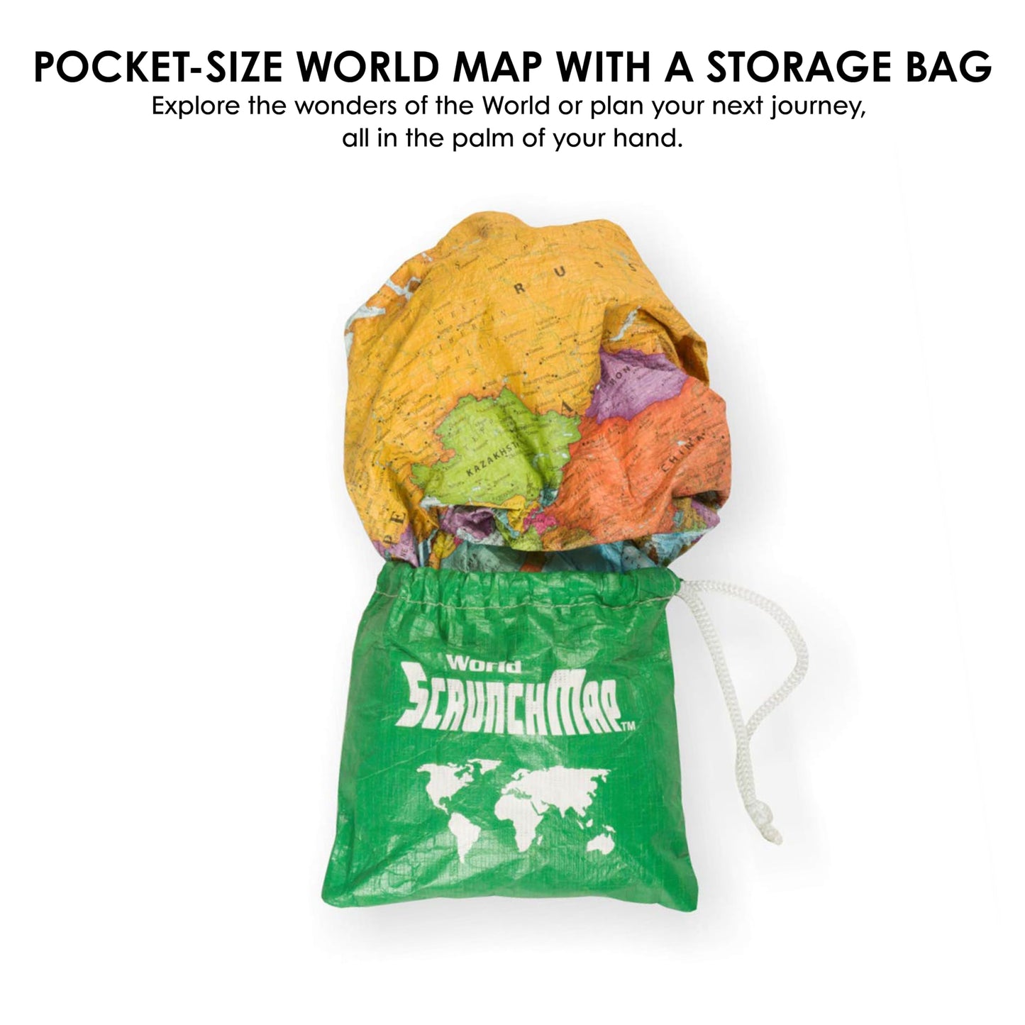 Waypoint Geographic World Scrunchmap, Portable, Easy-To-Store Map Of The World, Water And Tear-Resistant Map, Eco-Conscious Uniq