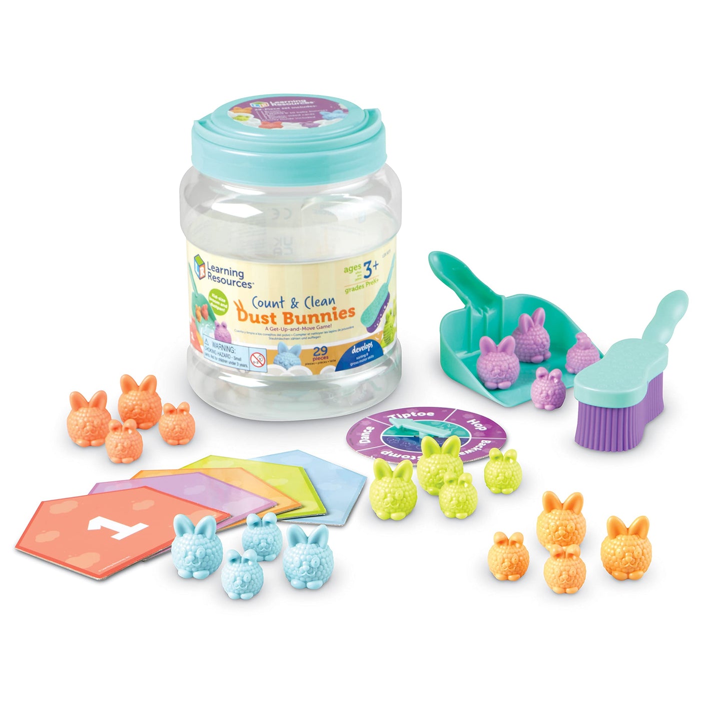 Learning Resources Count & Clean Dust Bunnies, Toddler Activities, Educational Toys Set, Color Teaching Toys, 29 Pieces, Age 3+