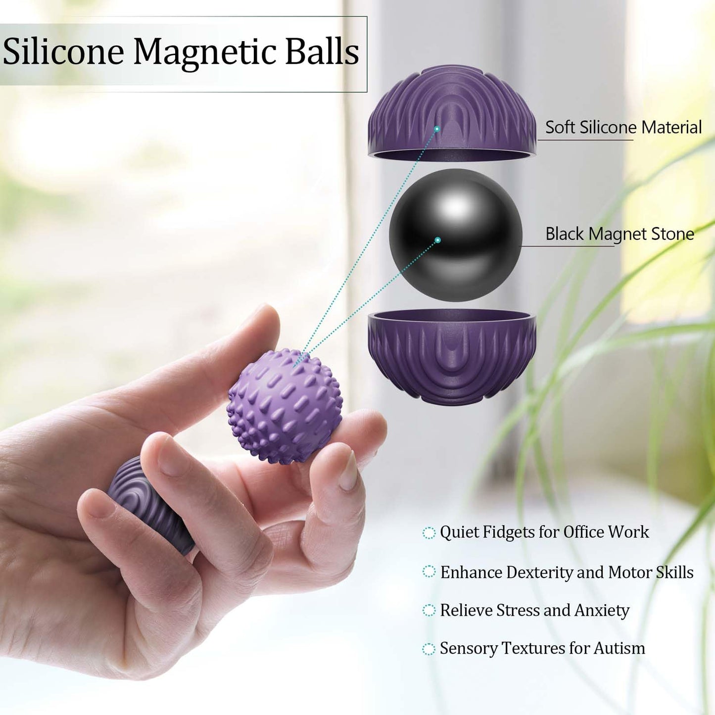 Silicone Magnetic Balls Fidget Toys for Adults & Teens,4PCS Stress Relief Sensory Toys for Autism ADHD Anxiety,Fun Textures Gadg