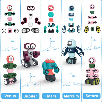 Gifts2U Magnetic Robots, 35Pcs Magnetic Blocks Set For Kids With Storage Box, Stacking Robots Toy Stem Educational Playset For Boys And Girls Ages 3-6 Style A