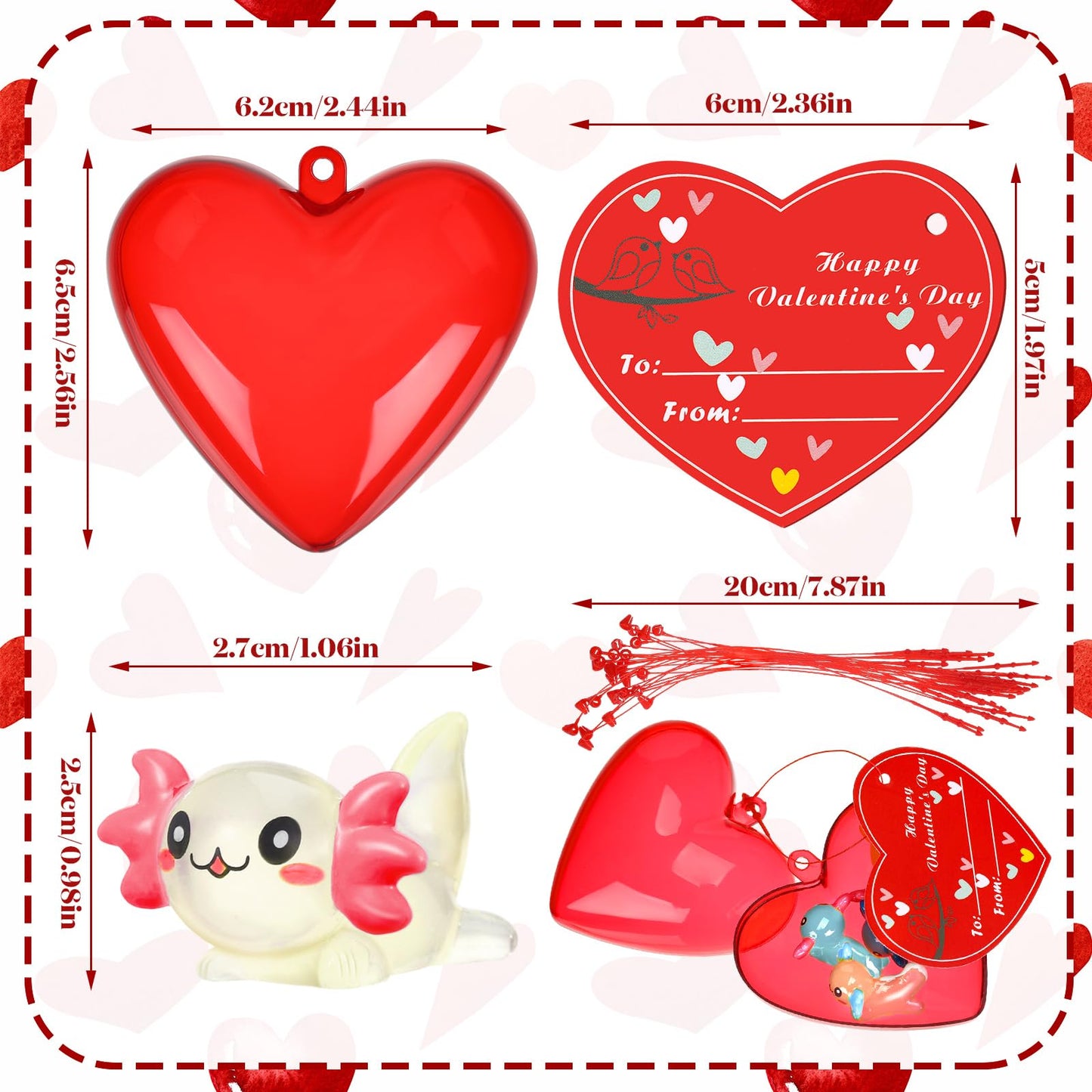 Syhood 28 Pcs Valentines Party Favors Set Toys Luminous Axolotl Filled Hearts Kawaii Animal Resin Axolotl Toy for Valentines Da