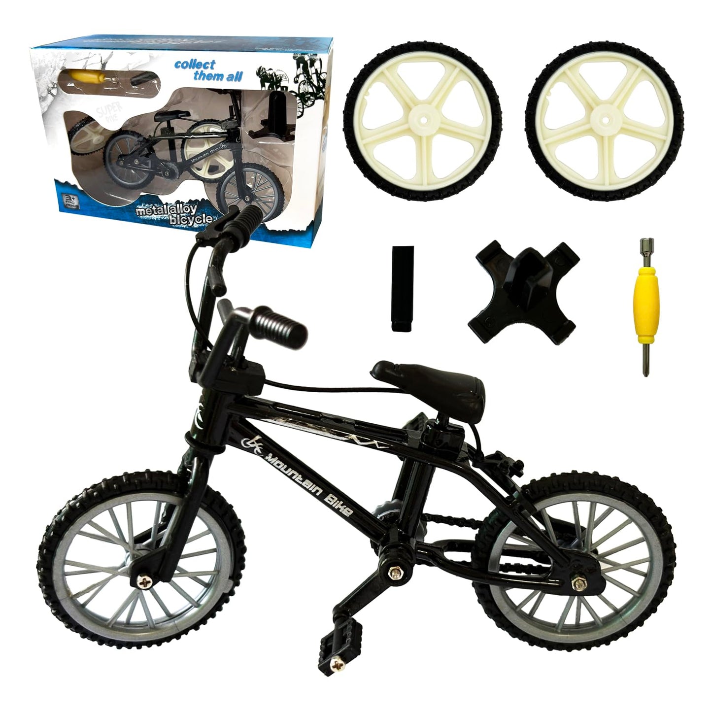 kidbeile Mini Finger Bike Toy - Alloy Mountain Bicycle Model with Tools, Movable Parts, Gift for Kids & Collectors (Black)