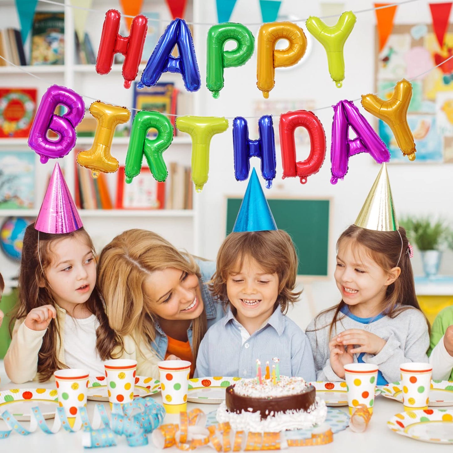 16 Inch Happy Birthday Banner Balloon, Rainbow Happy Birthday Letters Foil Balloons, Self Inflating Multicolor Happy Birthday Ba