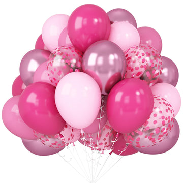 Pink Balloons Set 50Pcs 12Inch Metallic Light Pink Balloon Pastel Pink Latex Helium Balloons Dark Hot Pink Confetti Chrome Pink
