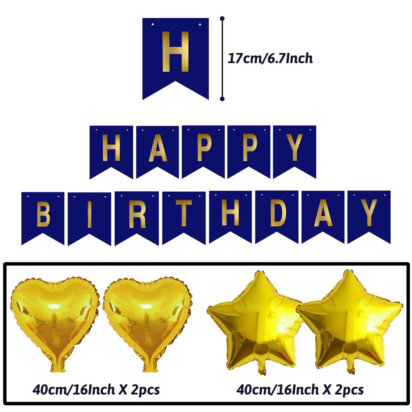 Zerodeco Birthday Decorations, Navy Blue Gold Birthday Party Decorations Happy Birthday Banner Pompoms Balloon For Boys Girls Me
