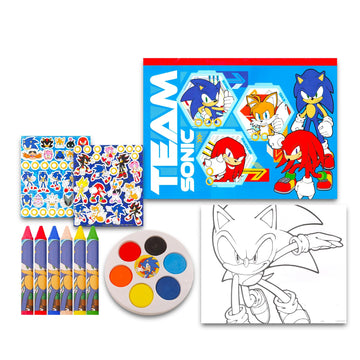 Sonic The Hedgehog Drawing and Painting Set - Multicolor Art Kit with Coloring Book, Watercolor Paints, Stickers, and Tattoos