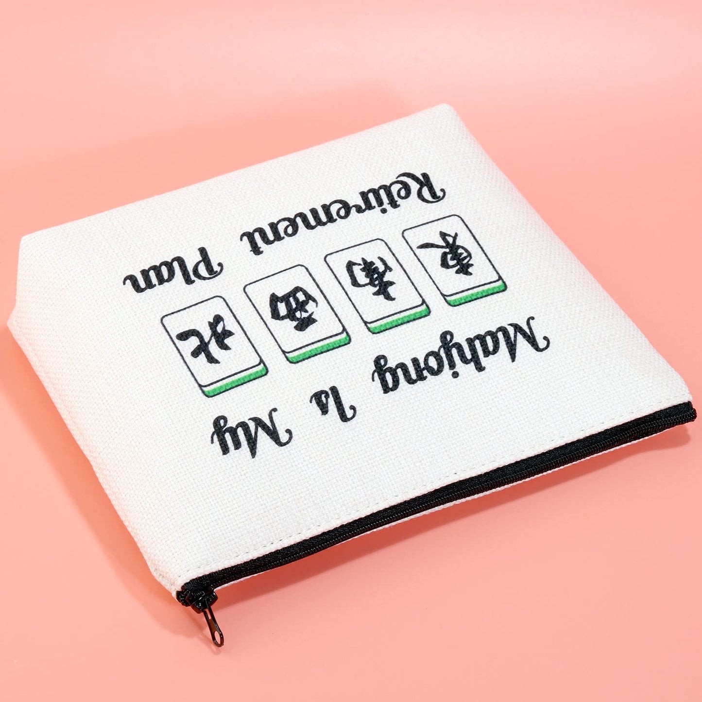 Jxgzso Novelty Mahjong Cosmetic Bag Mahjong Lover Gift Mahjong Is My Retirement Plan Board Game Zipper Purse Gift Lucky Mahjong
