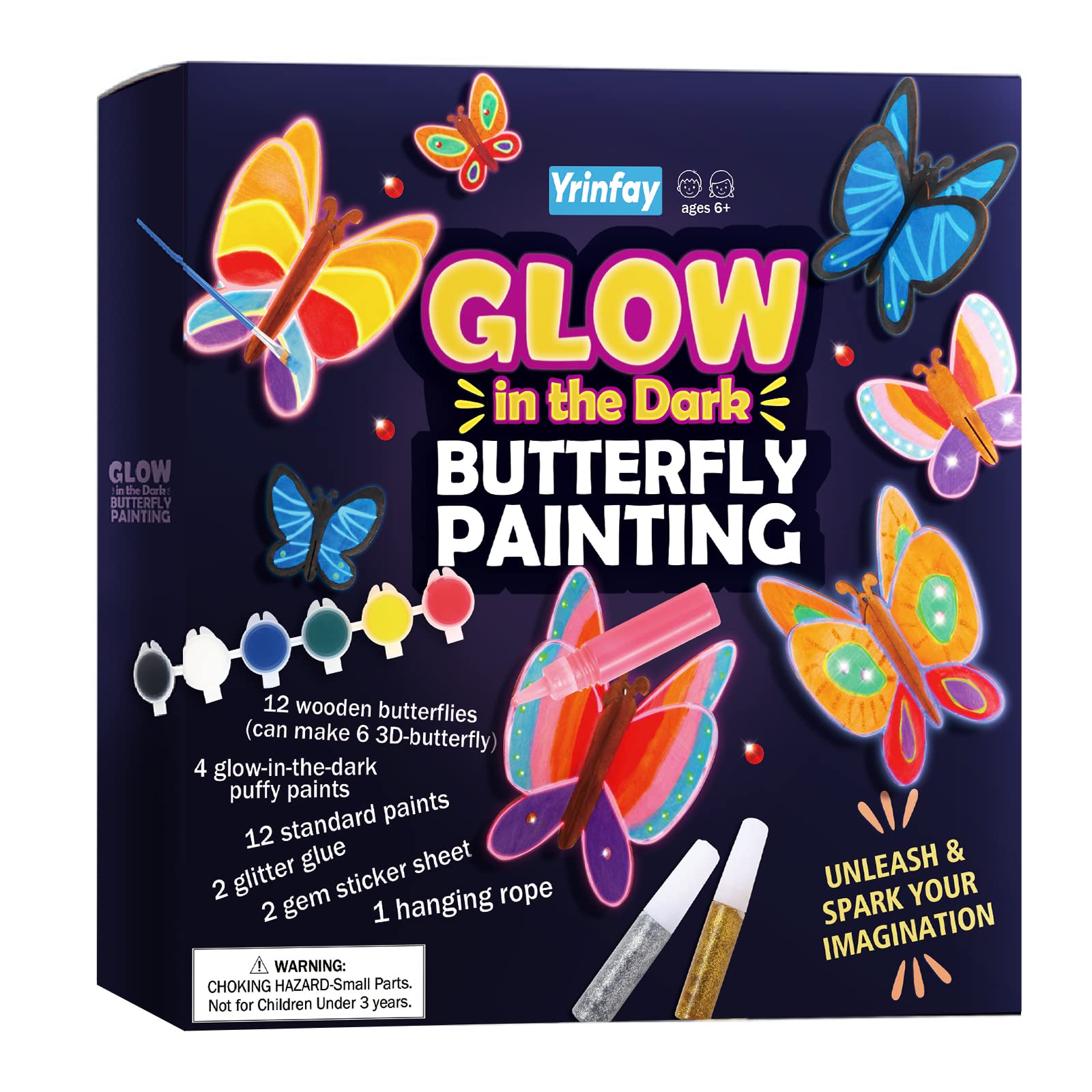 Yrinfay Glow in The Dark Butterfly Painting Kit, Teen Girl Gifts for 6-8 8-10 Year Old, Arts and Craft Kit for Kids Age 7 8-12, 