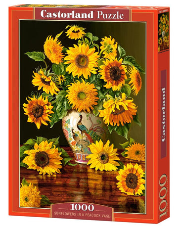 CASTORLAND 1000 Piece Jigsaw Puzzle  Sunflowers in a Peacock Vase  Christopher Pierce  Flower and Plants Puzzle  Painting Puzzle  mature-themed Puzzle  Castorland C-103843-2