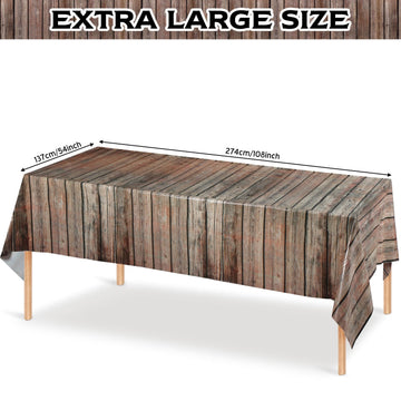 Tiamon 1 Pcs Western Party Tablecloth Western Cowboy Party Table Cover Cowboy Theme Plastic Tablecloth Wild West Wood Grain Tabl