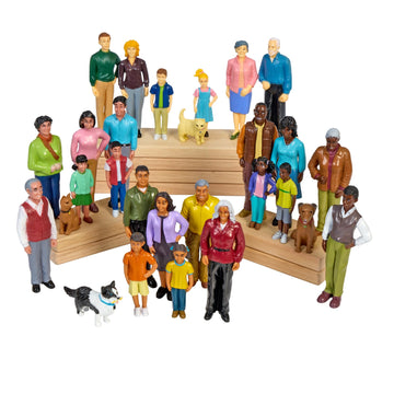 Excellerations Educational Multicultural Pretend Play Figurine Family Dolls Set of 4 Different ethnicities 28 Pieces Total for B