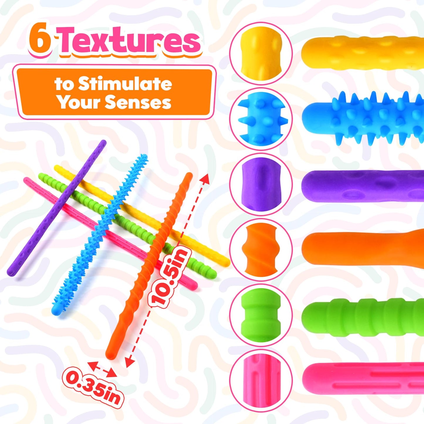 Fidget Toys Sensory Stick: Textured Calming Sensory Toys For Autism Kids, Anxiety Relief Fidgets For Classroom Student, Travel A