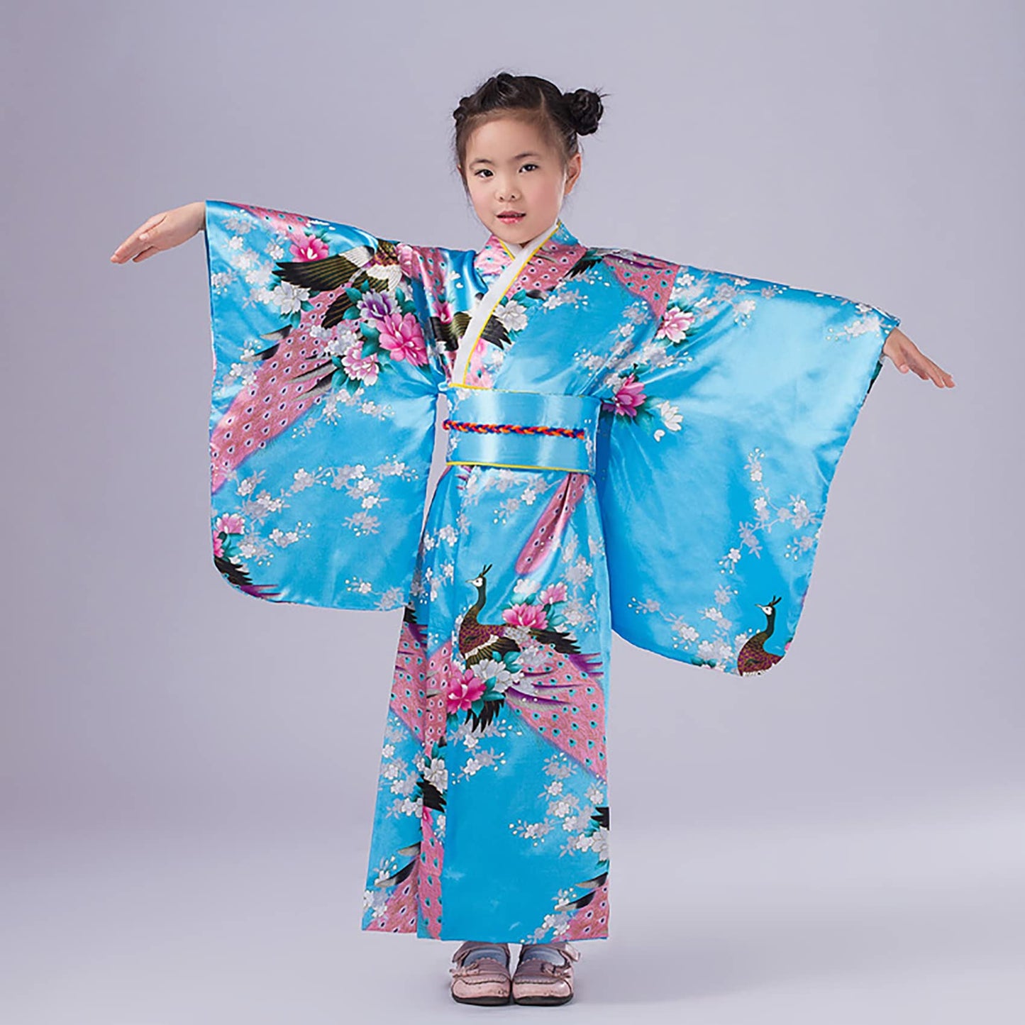 CRFASIBE Japanese Traditional Dress Kimono Robe for Kids Girls Yukata Kimono Anime Cosplay Robe