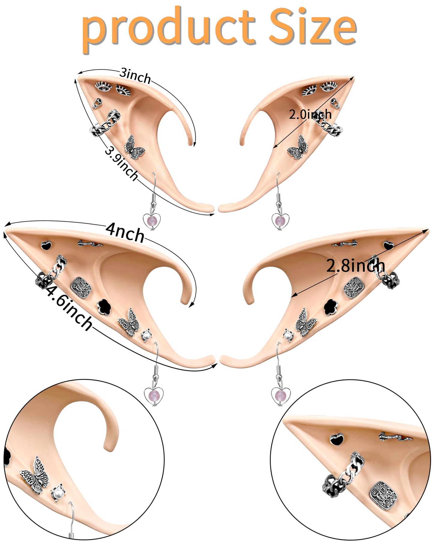 Hikkcos 3Pcs Elf Ears With Headband Halloween Elf Ears Cuffs For Kids Women Soft Latex Fairy Ears Flower Pearl Headbands Set For