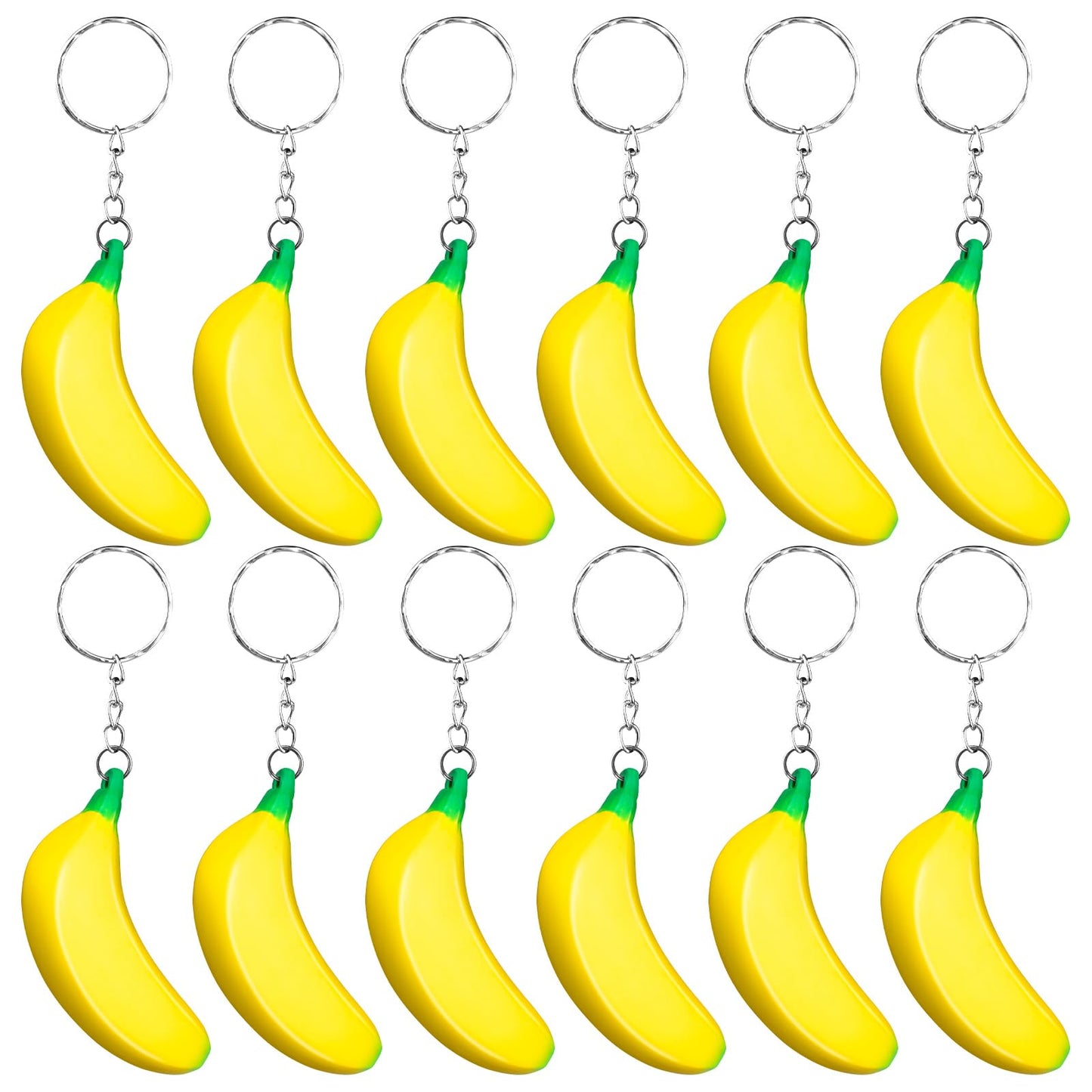 LBSXQGS 12Pcs Banana Keychains Stress Toy  Mini Banana Relief Toy  PU Banana Toy for Stress Relief Kids mature-themeds Birthday Party Favors School Supplies