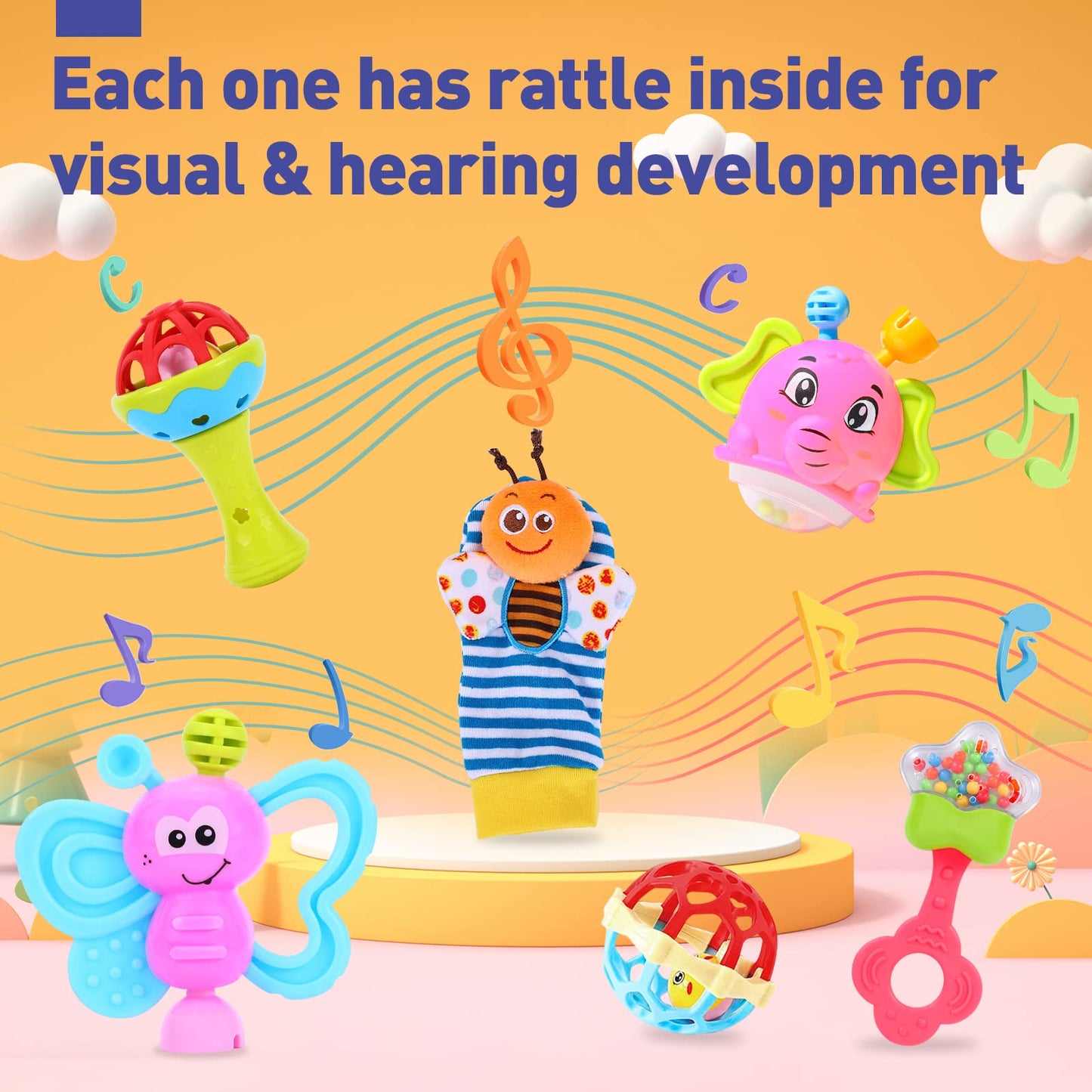 AZEN 18Pcs Baby Toys 6 to 12 Months  Baby Rattles 6-12 Months  Newborn Infant Toys 6-12 Month