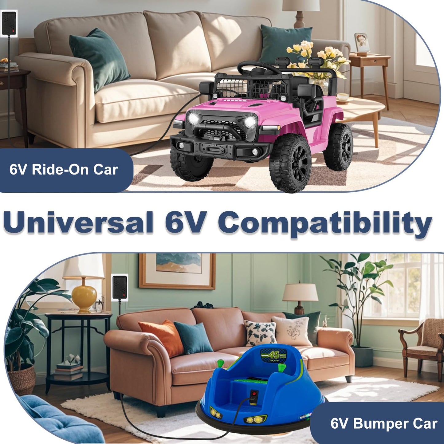 6V Charger for Ride On Toys, Bumper Cars & Electric Vehicles - Compatible with Flybar,Kidzone,Unicorn,Best Choice Products SUV,H