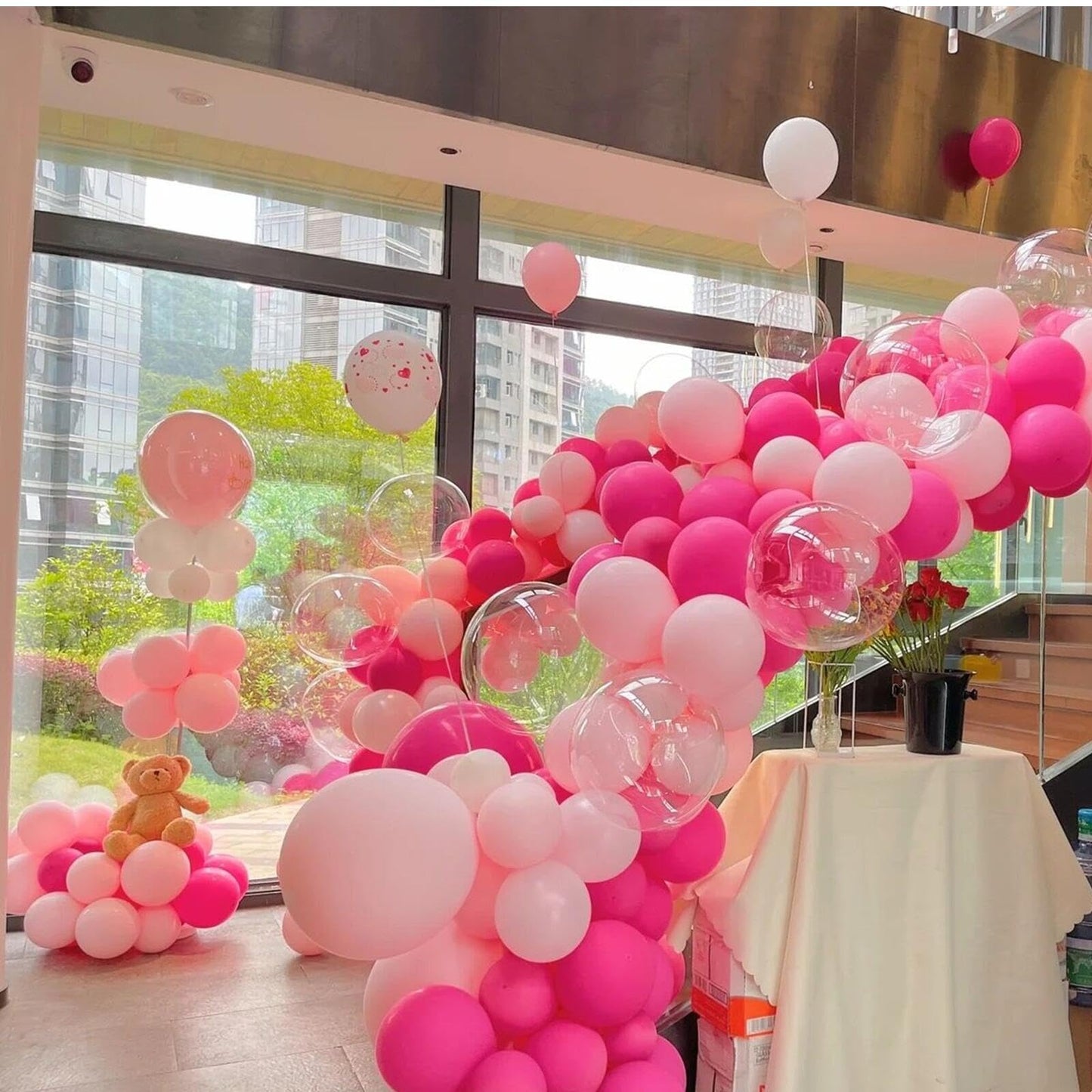412Pcs Hot Pink Balloon Garland Arch Kit 18 12 10 5 Inch Different Sizes Matte Latex Balloons For Valentine'S Day Baby Shower Bi