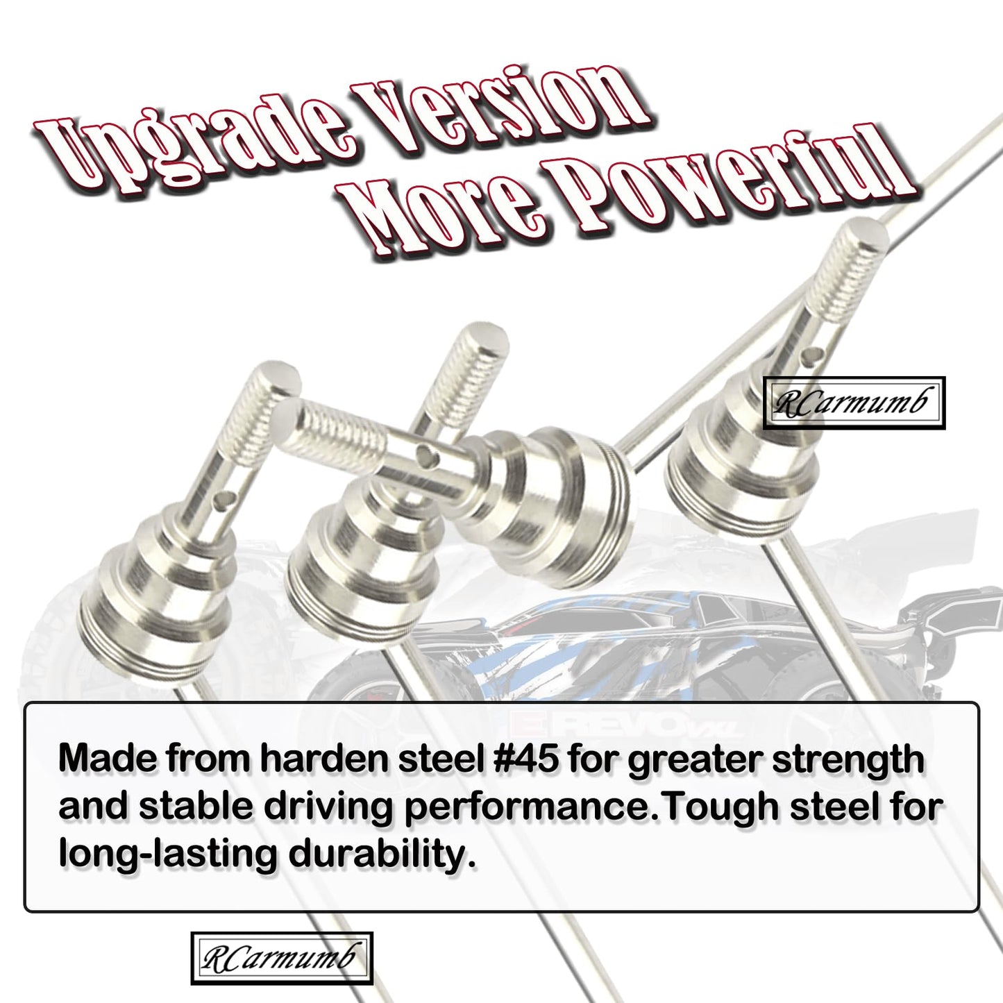 Rcarmumb Drive Shaft CVD Upgrades Part for 1/16 e-revo #7151X, 4pcs Front Rear Harden Steel #45 Upgrades Parts Hop-up,Silver