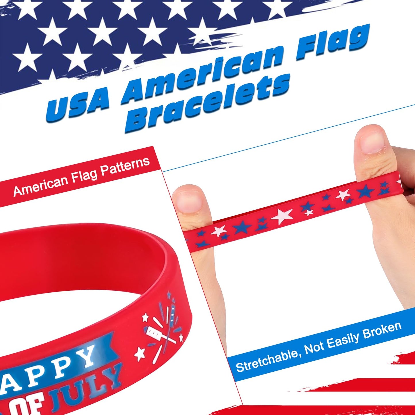 4Th Of July Party Favors Rubber Bracelets 30Pcs Usa American Flag Red White And Blue Silicone Wristbands For Kids Independence D
