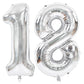 Toniful 40 Inch Large Silver Number 18 Balloons Giant Digital 18 Or 81 Helium Balloons, Foil Mylar Big Number Balloons For 18Th