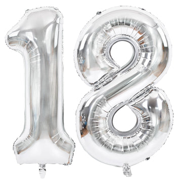 Toniful 40 Inch Large Silver Number 18 Balloons Giant Digital 18 Or 81 Helium Balloons, Foil Mylar Big Number Balloons For 18Th
