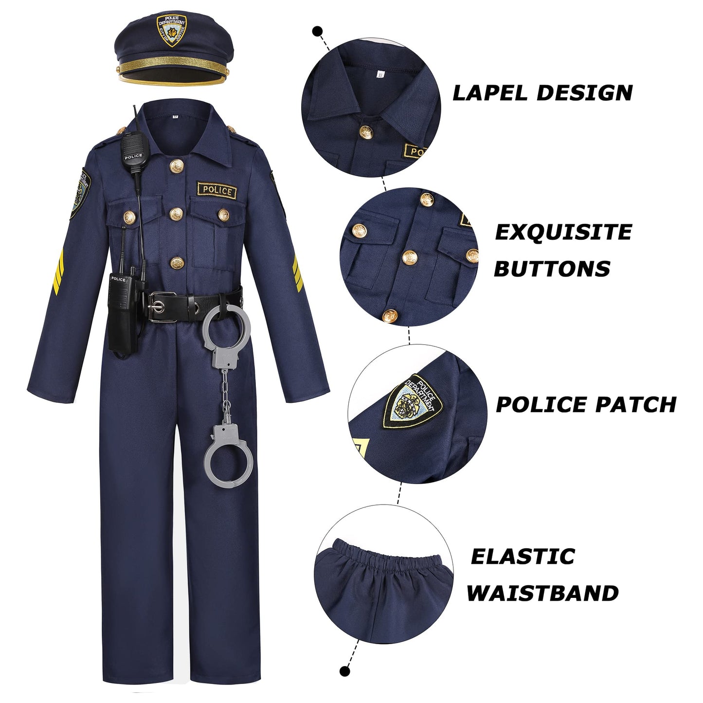 Ekoropshop Kids Police Officer Costume Set For Boys Cop Uniform Costume For Halloween Cosplay Party-Xs