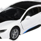 KiNSMART BMW i8 White 5'' 1:36 Scale Die Cast Metal Model Toy Car w/Pullback Action