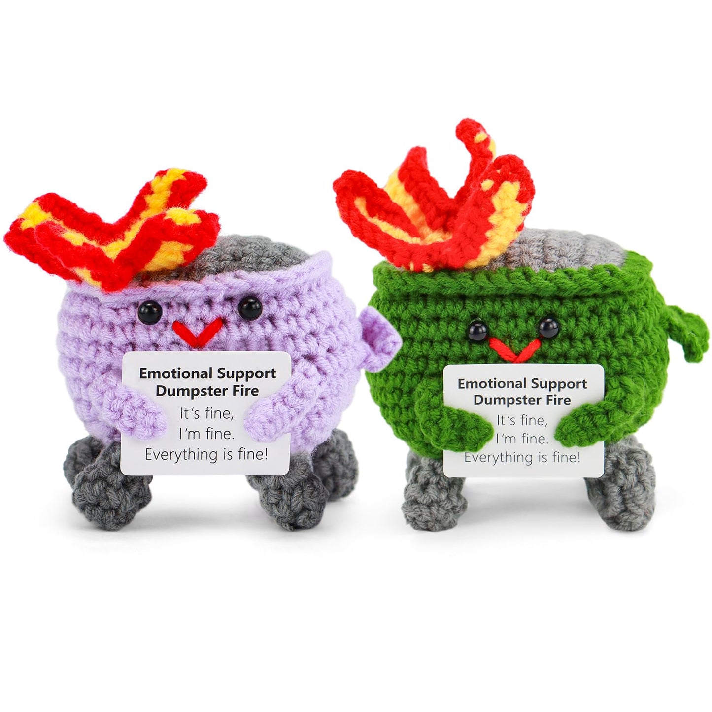 Dulvus Emotional Support Dumpster Fire Crochet, 2 Pack Handmade Positive Gift, Cute Room Decor Knitted Toys, Adorable Office Des