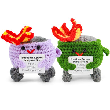Dulvus Emotional Support Dumpster Fire Crochet, 2 Pack Handmade Positive Gift, Cute Room Decor Knitted Toys, Adorable Office Des