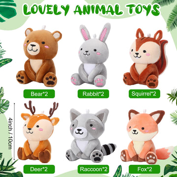 Suilung 12 Pcs Mini Stuffed Woodland Animals Plush Bulk 4 Inch Woodland Animals Cute Plush Bear Rabbit Squirrel Raccoon Fox Deer For Kids Birthday Easter Baby Shower Decor Gifts Classroom Prizes