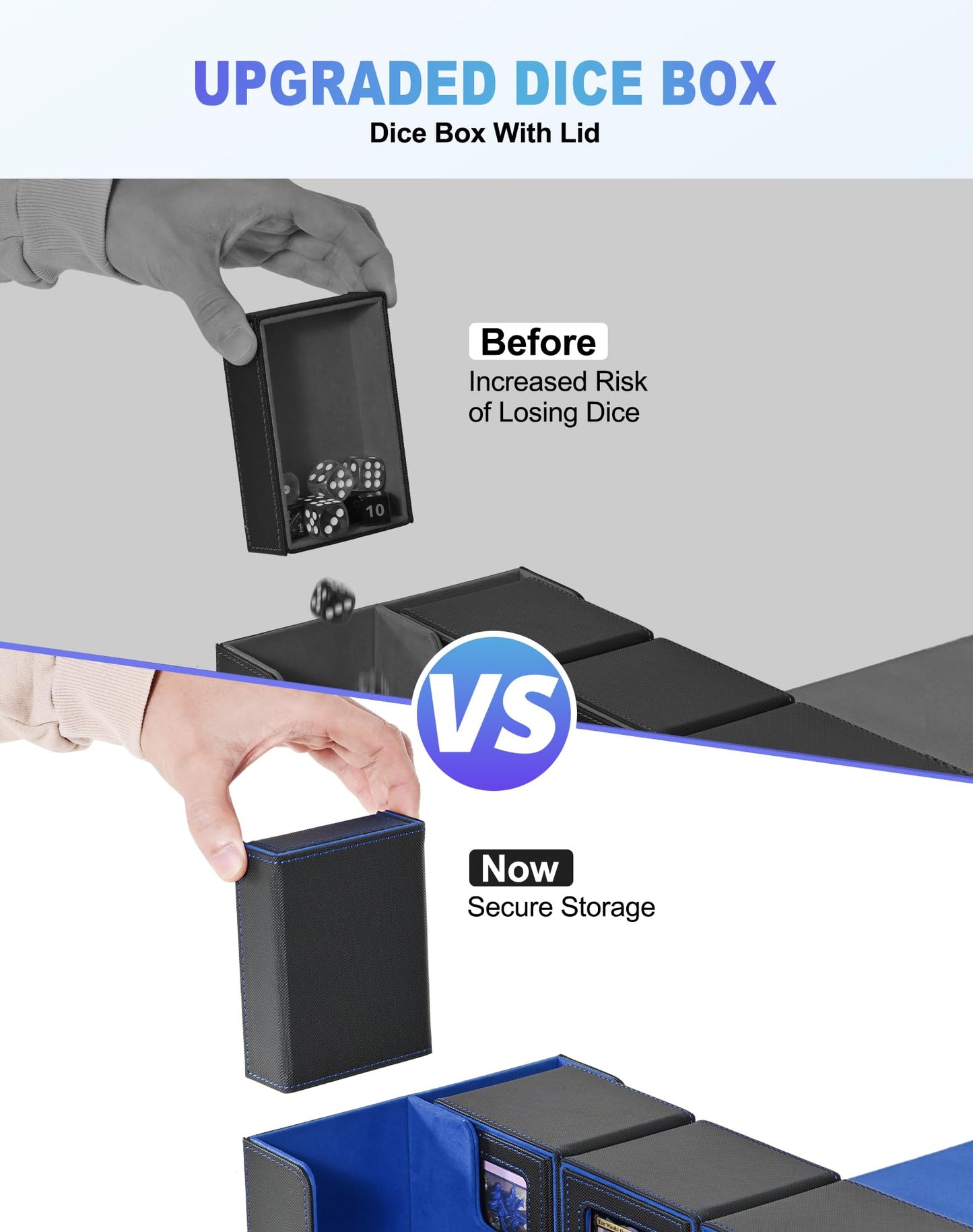 UAONO Card Storage Box for Trading Cards  5 in 1 Card Deck Case with 4 Pcs Small Commander Deck Box  Large Card Box for MTG/TCG/PTCG Magic Sports Cards Game Playmat (Black  Blue)