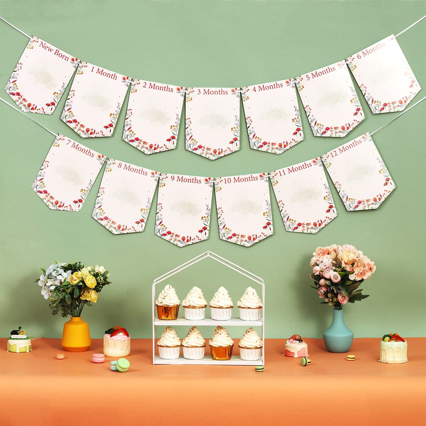Fangleland Wildflower Theme 1st Birthday Photo Banner from Newborn to 12 Months for Girls, Growth Record Monthly Milestone Pictu