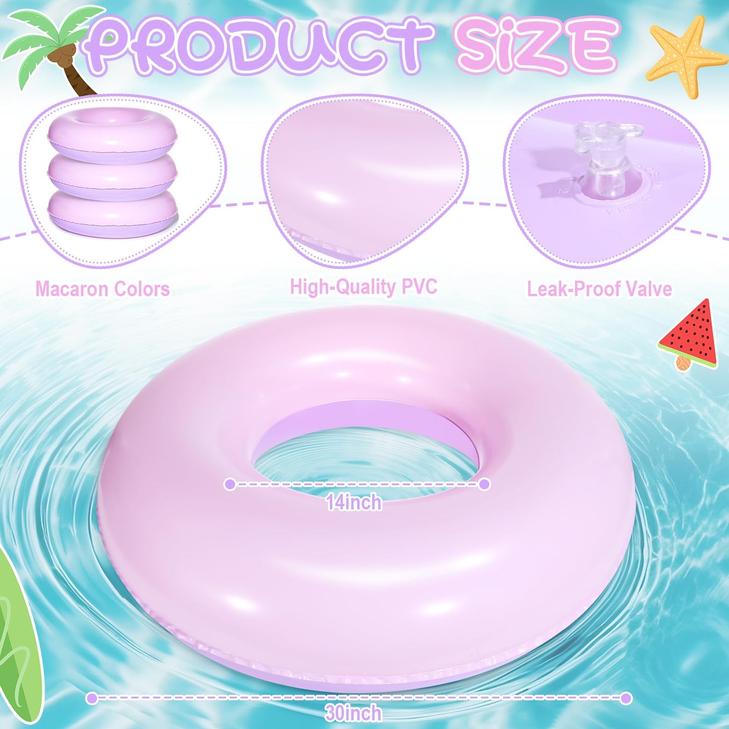 Shinyrelief 4 Pcs Inflatable Pastel Pool Floats 30'' Macaron Swim Inner Tube For Kids Adults Swimming Rings Raft Floats Toys Sum
