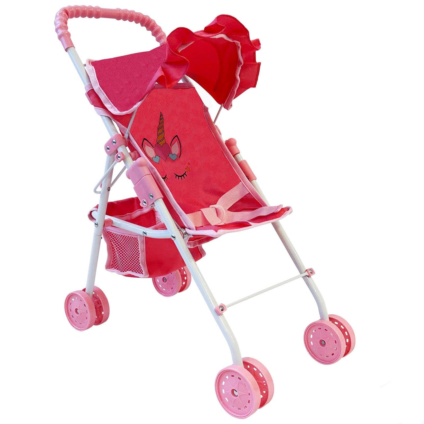 My First Baby Doll Stroller For Toddlers 3 Year Old Girls, Little Kids | Folding Baby Stroller For Dolls, Toy Stroller For Baby Dolls With Bottom Storage Basket, Foldable Frame, Canopy, Seatbelt