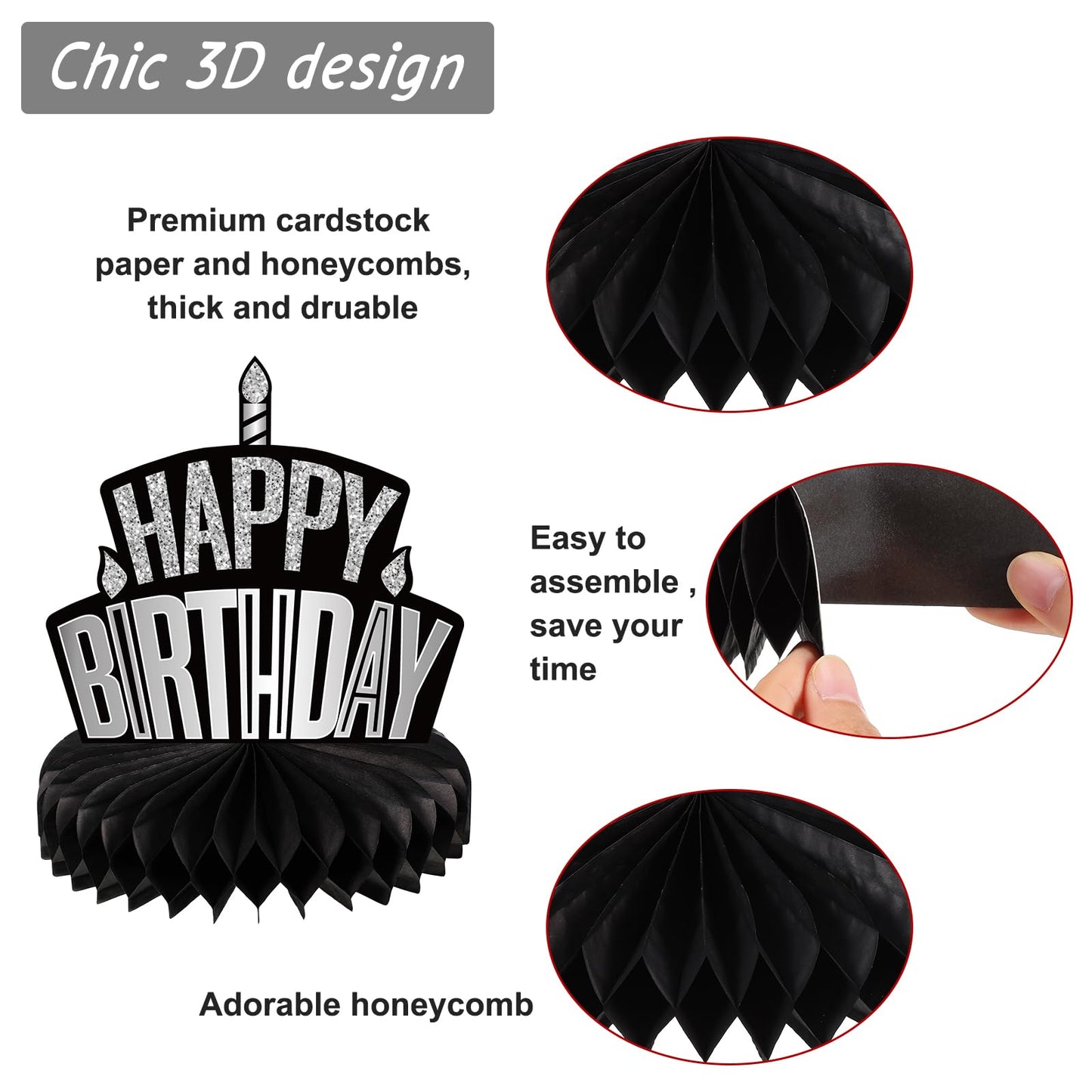 Pajean 8 Pieces Sliver and Black Birthday Party Honeycomb Centerpieces Sliver Black Table Centerpieces Decorations Table Centerp