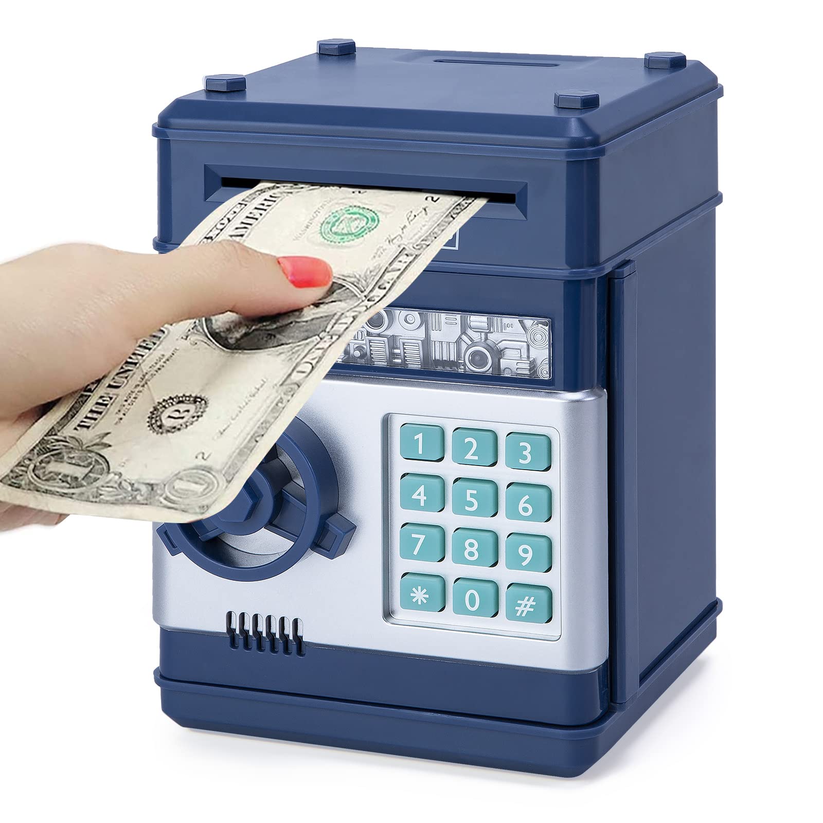 Piggy Bank For Boys,Refasy Electronic Piggy Banks Password Money Saving Box Gifts For 11 Year Old Boy Money Bank Toy Birthday Gifts For Boys Girls Kids Safe Cash Coin Can(Navy)