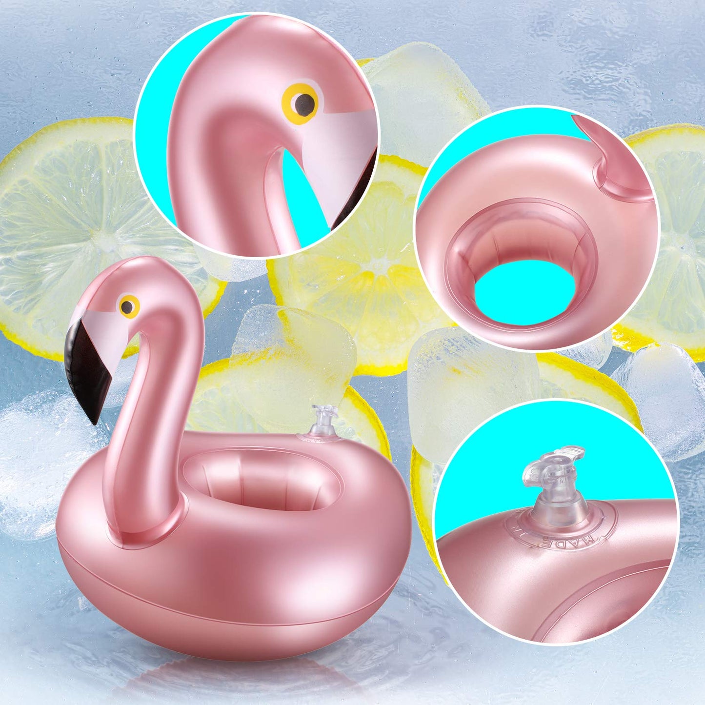 12 Pieces Inflatable Drink Holder Flamingo Drink Floats Reusable Inflatable Cute Animal Cup Coasters Pool Cup Holders For Summer