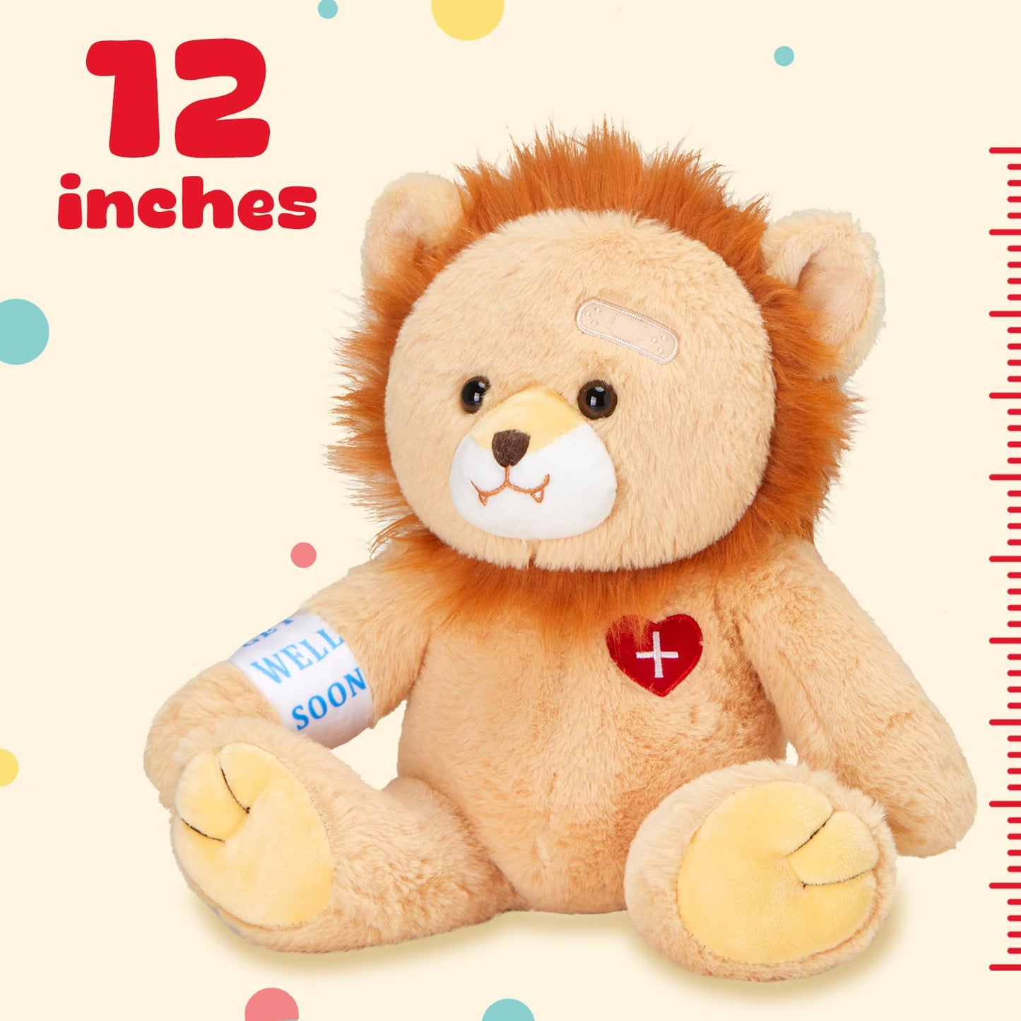 Houwsbaby 12 Get Well Soon Lion Stuffed Animal Brown Get Well Soon Lion Plush Toy Broken Arm Bandage Lion Plush for Kids Boys Girls mature-themed After Surgery Gifts