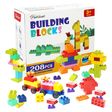 FlatGoat Building Blocks 208 Piece Set Compatible with All Major Brands, Classic Big Bricks for Kids Toddlers, STEM Large Buildi