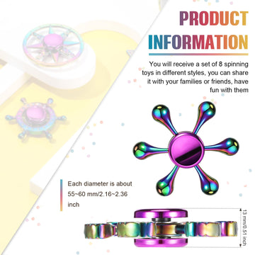 8 Pieces Rainbow Metal Spinner Cool Finger Spinners High Speed Hand Spinners Toys For Stress Anxiety Gift For Adults And Teens (Chic Style)